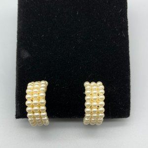 White Pearl-like Beaded Half Hoop Clip Earrings